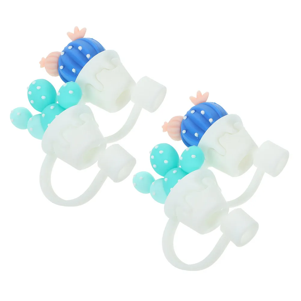 4Pcs Cactus Shape Silicone Straw Tip Covers Reusable Drinking Straw Protectors for Tumblers Cups Picnic Party Camping Home