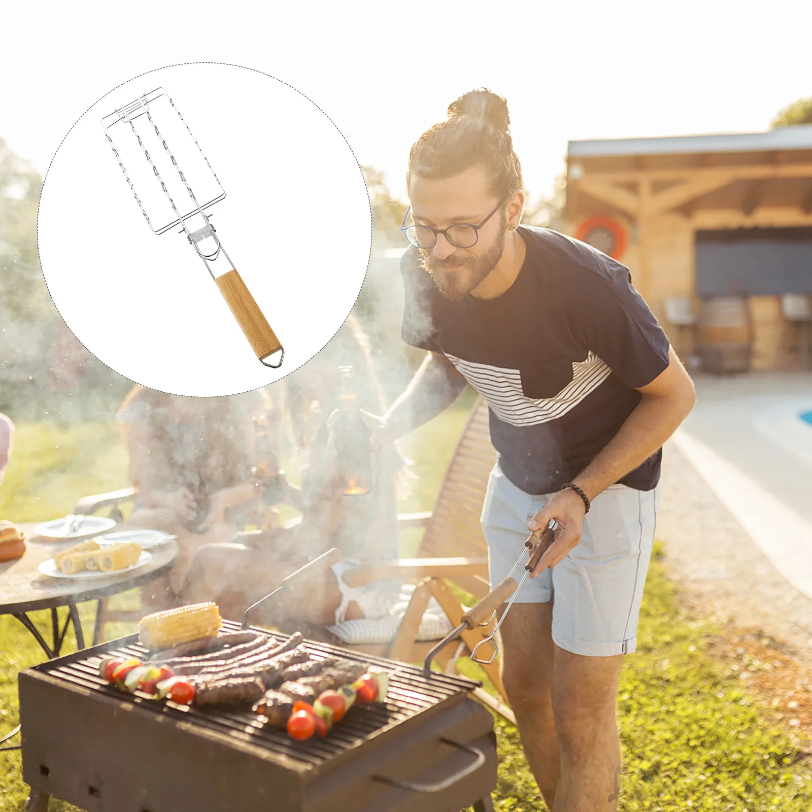 

Stainless Steel Bbq Grill Net Clip Sausage Fish Steak Vegetable Barbecue Mesh Rack Outdoor Picnic Cooking Tool Kitchen