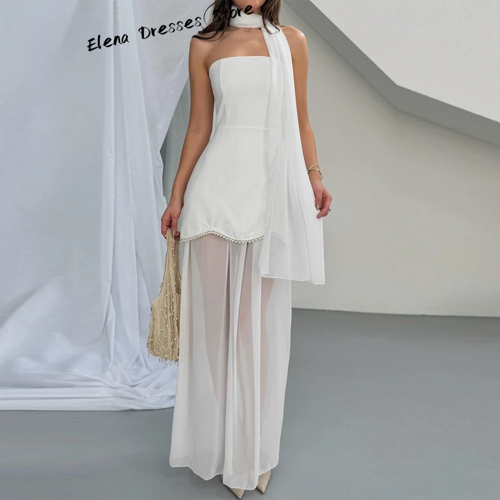 Maßgeschneidertes weißes, trägerloses, ärmelloses Abendkleid im A-Linien-Schnitt mit Perlen, Promi-Kleid, modisches Partykleid mit Reißverschluss am Rücken – Detail 2