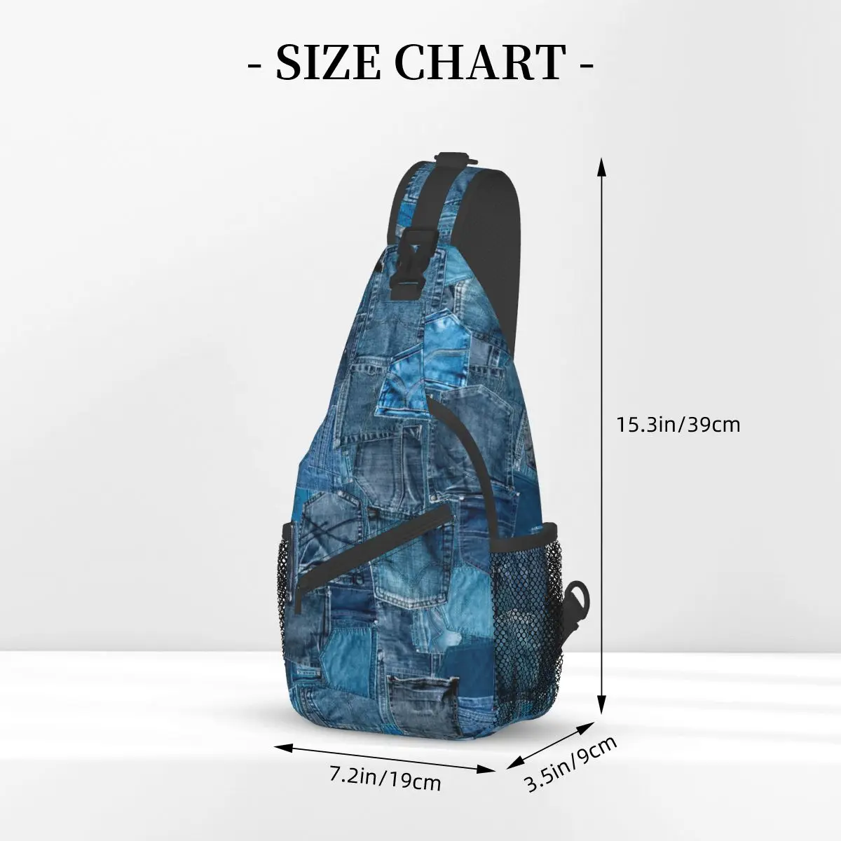 Blue Denim Jeans Pocket Crossbody Sling Bag Casual Peito Bag Patchwork Ombro Mochila Daypack Viagem Caminhadas Sports Bookbag