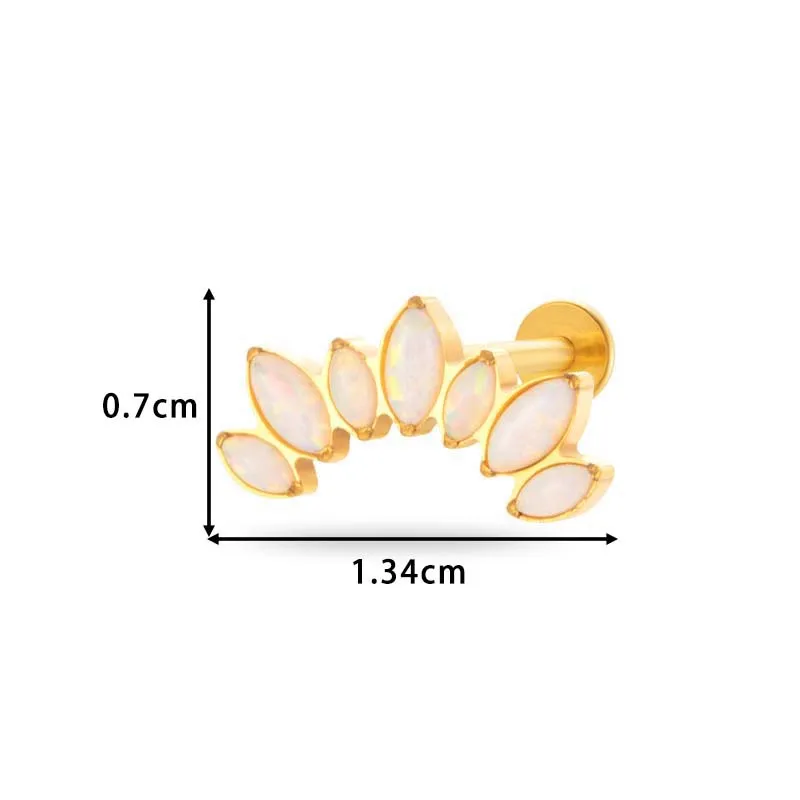 1PC G23 Titanium 5 Marquise Opal Crown Cartilage Earring 16G Cluster CZ Flat Back Helix Tragus Stud Nose Body Piercing Jewelry