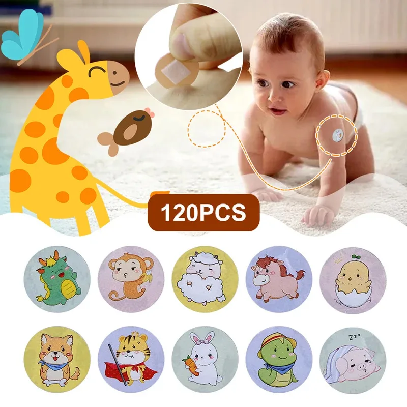 120pcs Round Waterproof Bandages, Cartoon Pattern Breathable Bandage Patches