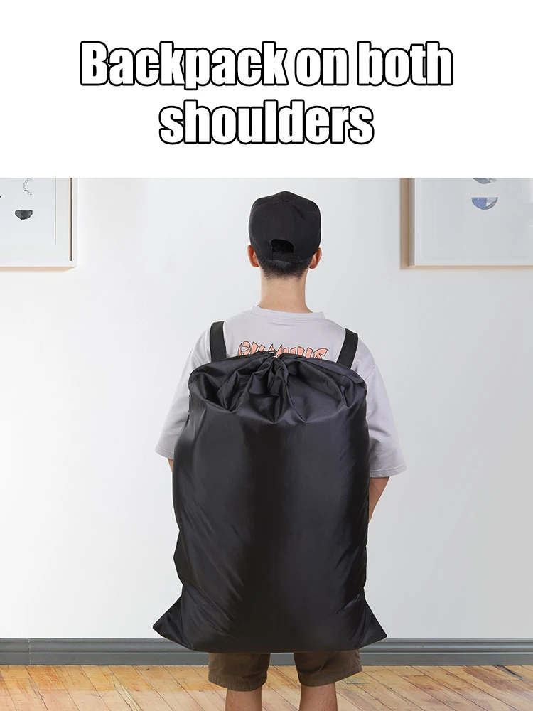 Faltbarer Wäscherei-Rucksack – Organizer für schmutzige Kleidung mit großem Fassungsvermögen für Reisen, Wohnheim und Fitnessstudio – beständiges Polyester, Kordelzug – Detail 4