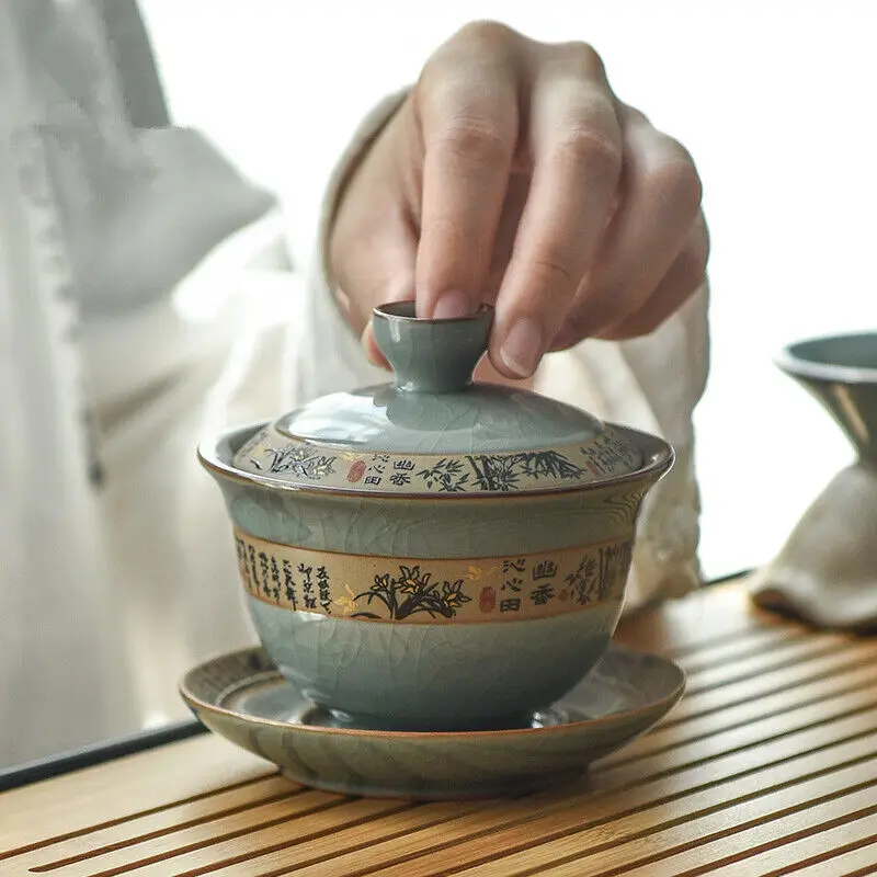 

Чаша Gaiwan Geyao Craft Crackle Glaze Фарфоровая чайная чаша с блюдцем