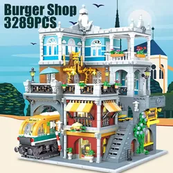 3289PCS Burger Shop Building Blocks House Model With Light City View Street Scence Subway Bricks Toys Kids Girls Adult Gifts