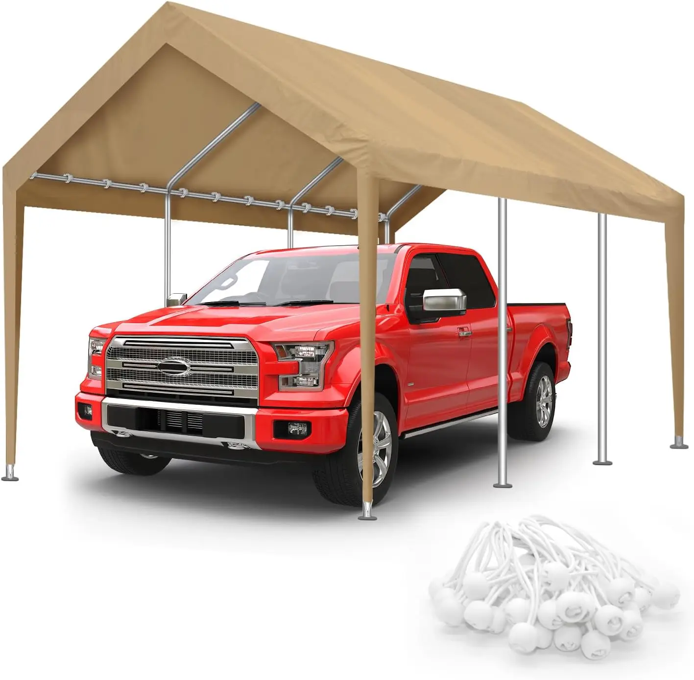10 x 20 FT Carport Canopy Replacement Cover Heavy Duty Waterproof Outdoor Car Shade Canopy Tarp Enclosure Cover Storage Organizer Rack Holder Display Sheet Beige