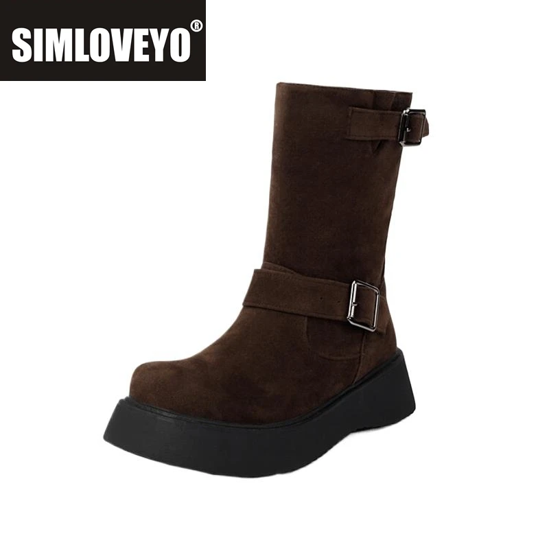 

SIMLOVEYO Женские сапоги до середины икры из флока, 4 см, на платформе, на плоской подошве, большой размер 41 42 43 US11 US12, вечерние длинные ботинки, черные, красные