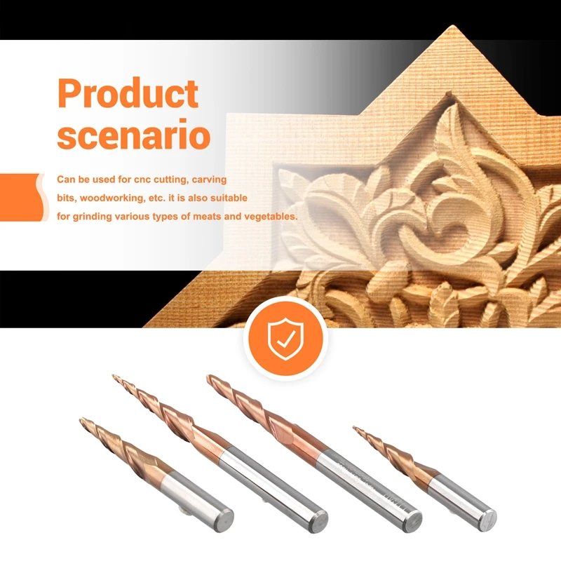 Fresa a candela con naso a sfera conica a spirale in metallo duro da 4 pezzi punta per Router con gambo da 6Mm lavorazione del legno punte per intaglio CNC fresa per legno