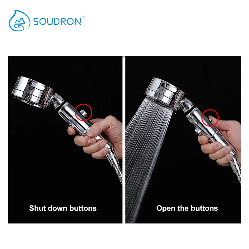 رأس دش محمول باليد بثلاث سرعات، رأس دش عالي الضغط موفر للمياه بنقرة واحدة، دش بالرش