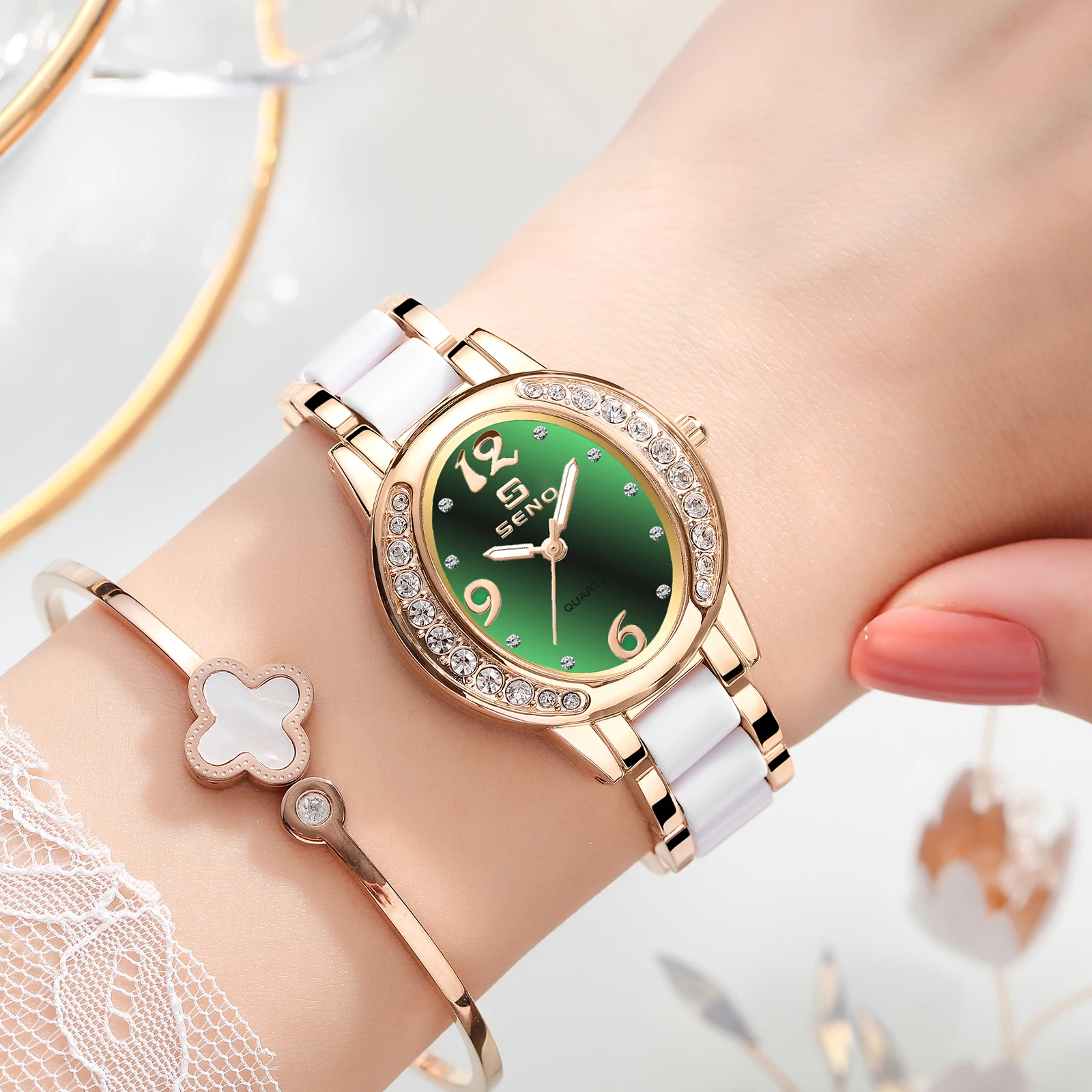 Women's Watch Fashion Oval Watch Female Diamond Waterproof Digital Quartz Watch