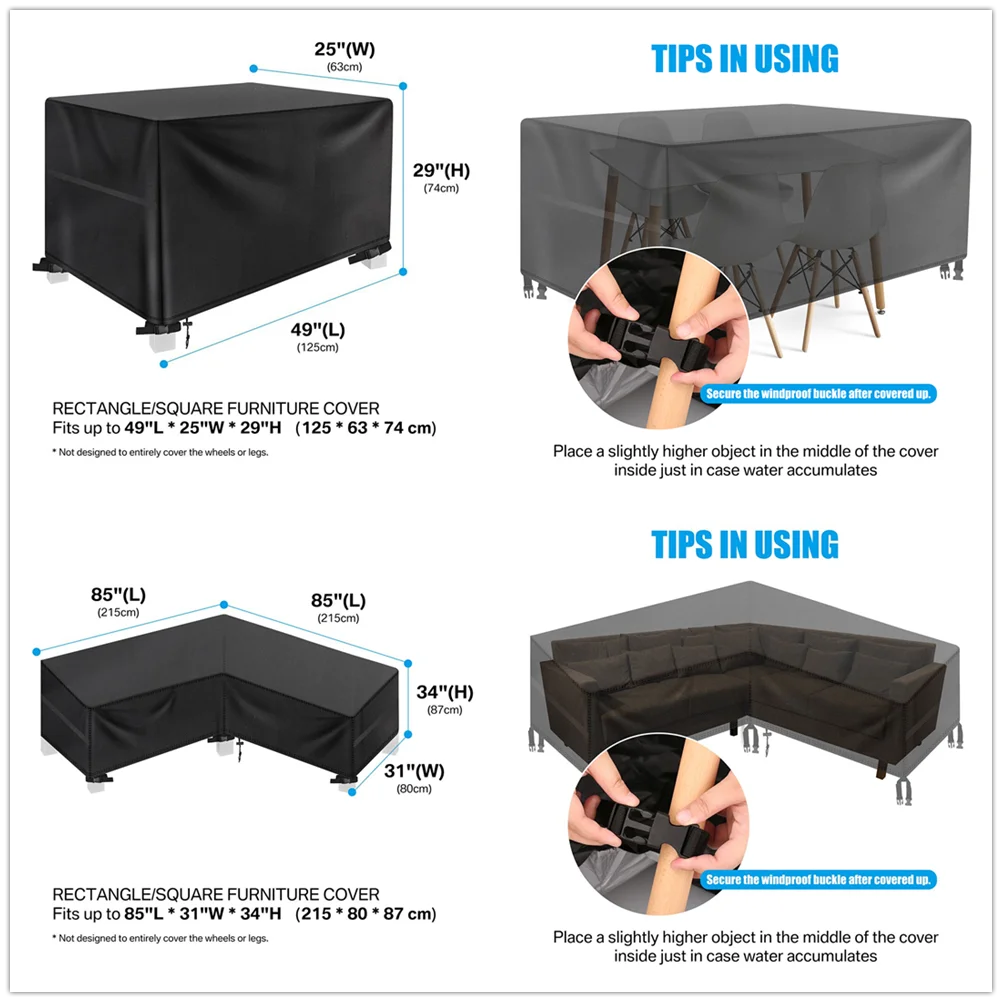 Cubierta para muebles de jardín 600D Oxford Impermeable y UV - imagen 5