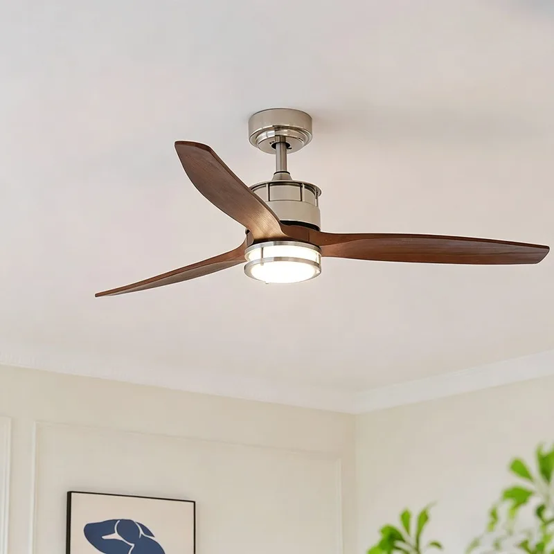 Retro American living room fan light, medieval French wind frequency conversion ceiling fan, dining room solid wood household