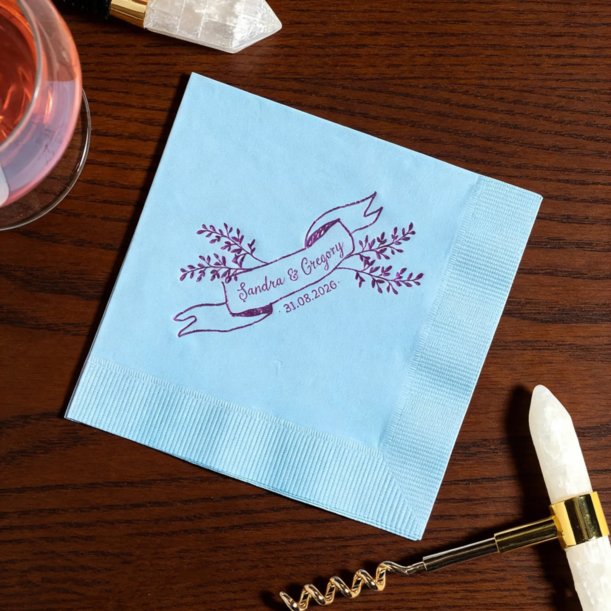 

50 шт. персонализированных коктейльных салфеток с монограммой и узором в виде ветвей для свадьбы, помолвки, вечеринки