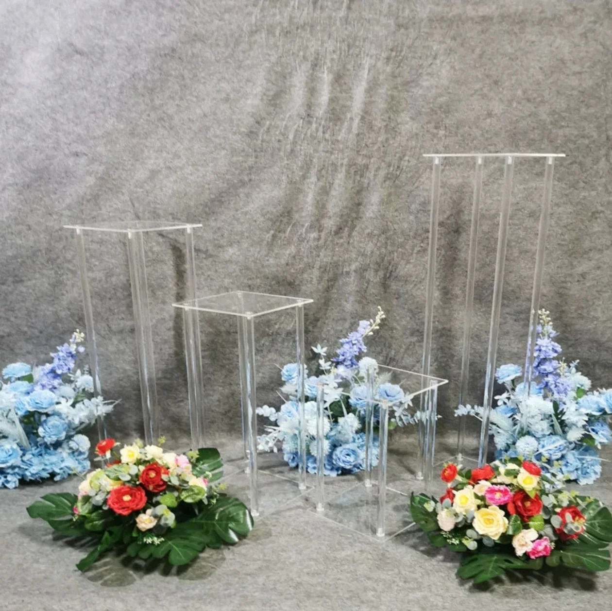 

Wholesale Acylic Floor Vase Clear Flower Vase Table Centerpiece Marriage Modern Vintage Floral Stand Columns Wedding Decoration