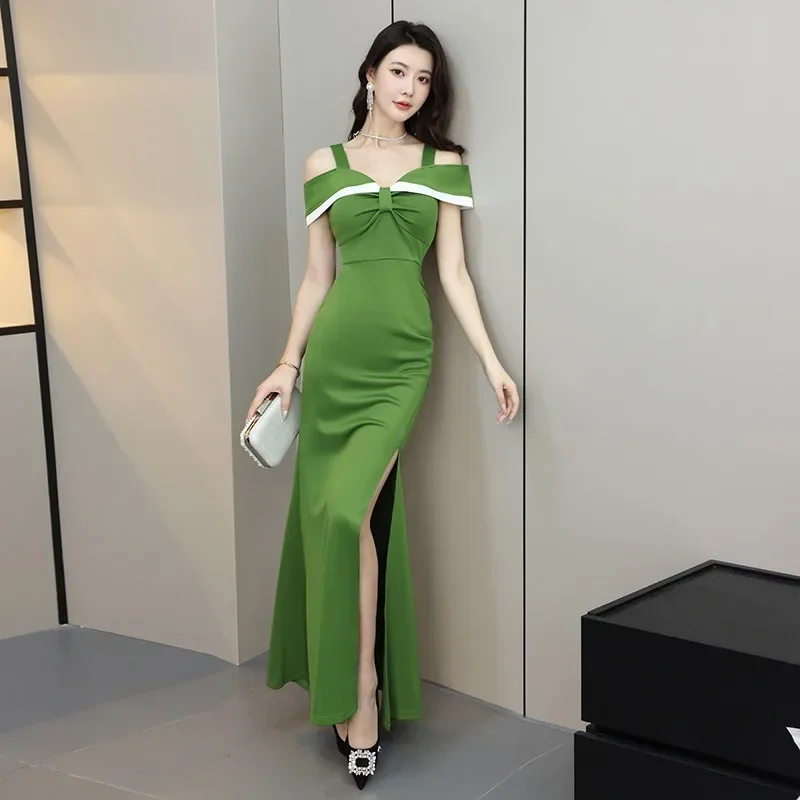 Retro Summe Elegan Spa Center Sexy Backless Slim Massage Fashion Long Dress Ball Dress Bridesmaid Dress Hotel Front Desk Skirt