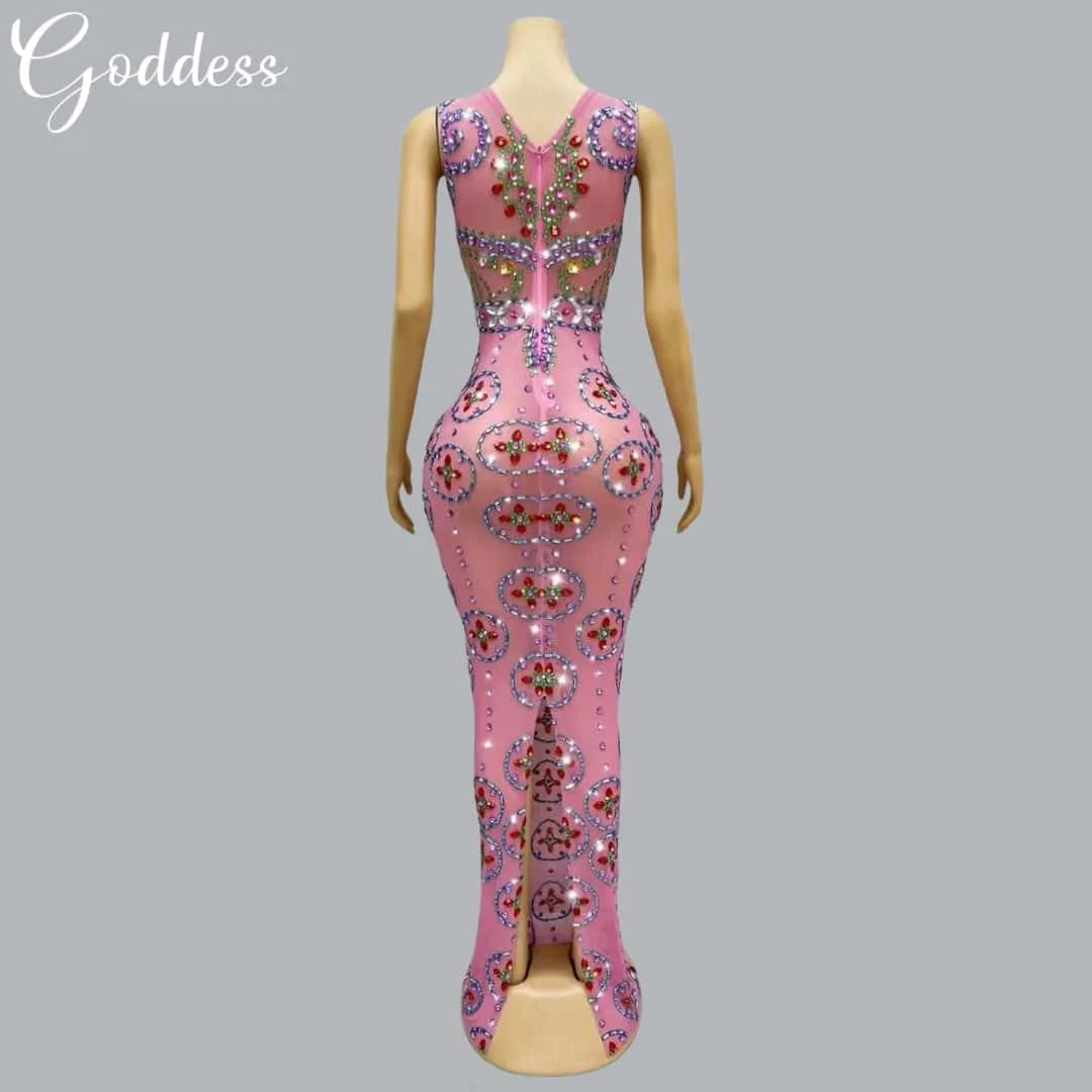 Slimming Barbie Pink Sexy Dress Sparkling Diamond Evening Dress Bar Club Performance Dress Birthday Party Hosting Banquet Dress