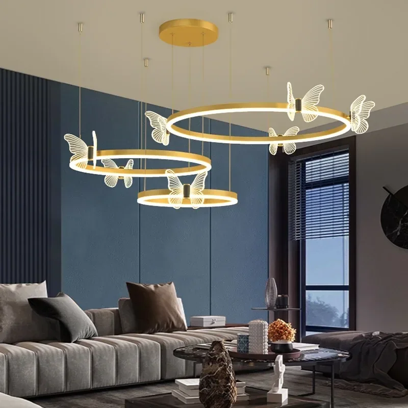 

Modern Nordic Butterfly Ring Led Pendant Lamps Dimmable for Table Dining Room Kid's Bedroom Chandelier Home Decor Lustre Fixture