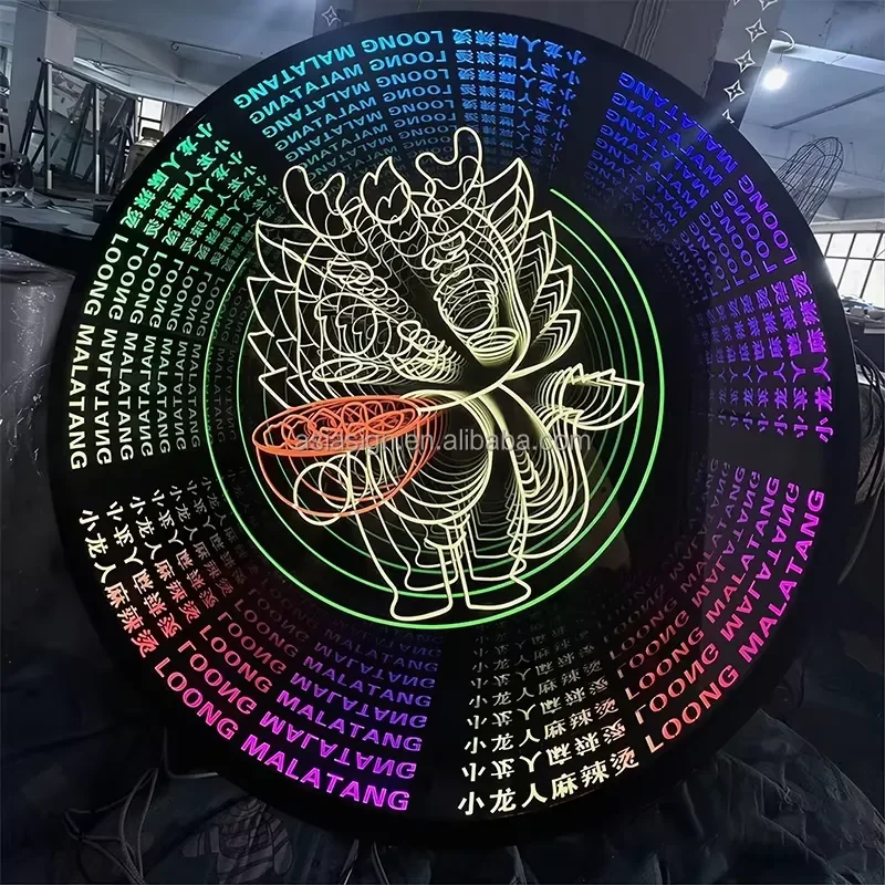 Personalized Custom Logo Waterproof LED Infinity Abyss Mirror Stainless Steel Frame Office Bar Salon Wall Decoration