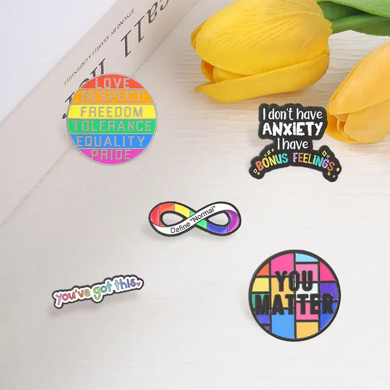 Positives Zitat zur psychischen Gesundheit, Emaille-Abzeichen, Regenbogen-Abzeichen für Gleichberechtigung, Anstecknadeln mit inspirierenden Worten, Broschen, Accessoires, Geschenke. – Detail 7