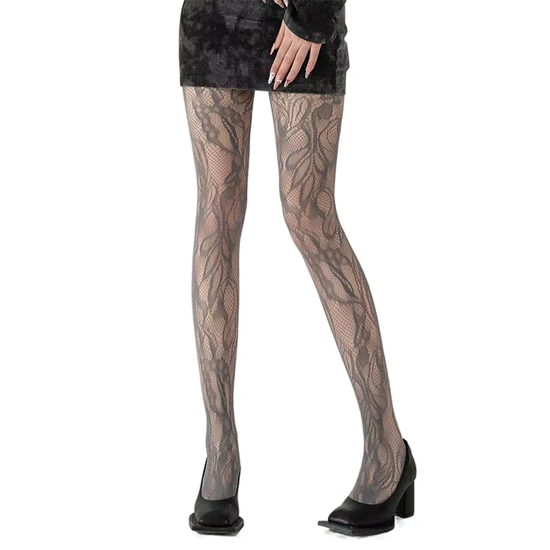 

Retro-Style Openwork Floral Mesh Stockings Irregular Jacquard Lace Fishnet Pantyhose