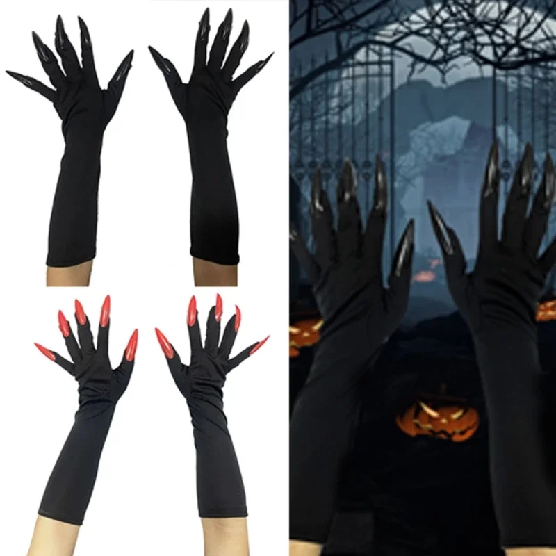 

Adult Teens Halloween Glove Cosplay Mitten Full Finger Glove Spooky Long Fingernail Mitten Carnivals Party Glove