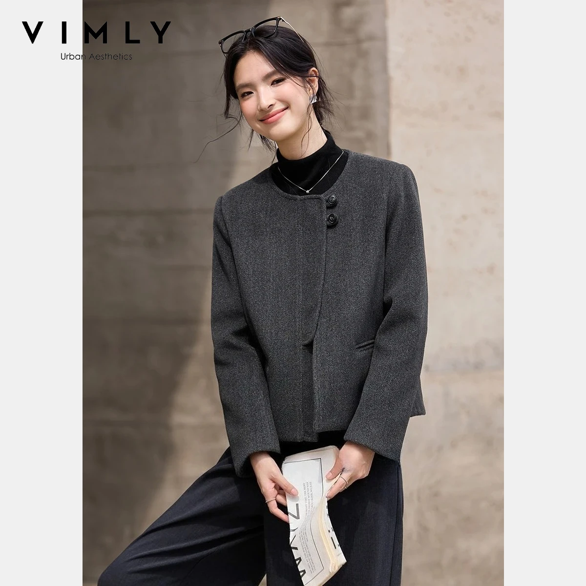 

VIMLY Small Fragrant Style Woolen Coat for Woman 2025 Winter French O-Neck Short Jacket Chic Warm Temperament Outerwear A3152