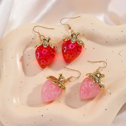 Fashion Simple Acrylic Strawberry Pendant Earrings For Women Sweet Fruit Red Pink Transparent Earring Girls Lovely Jewelry Gifts