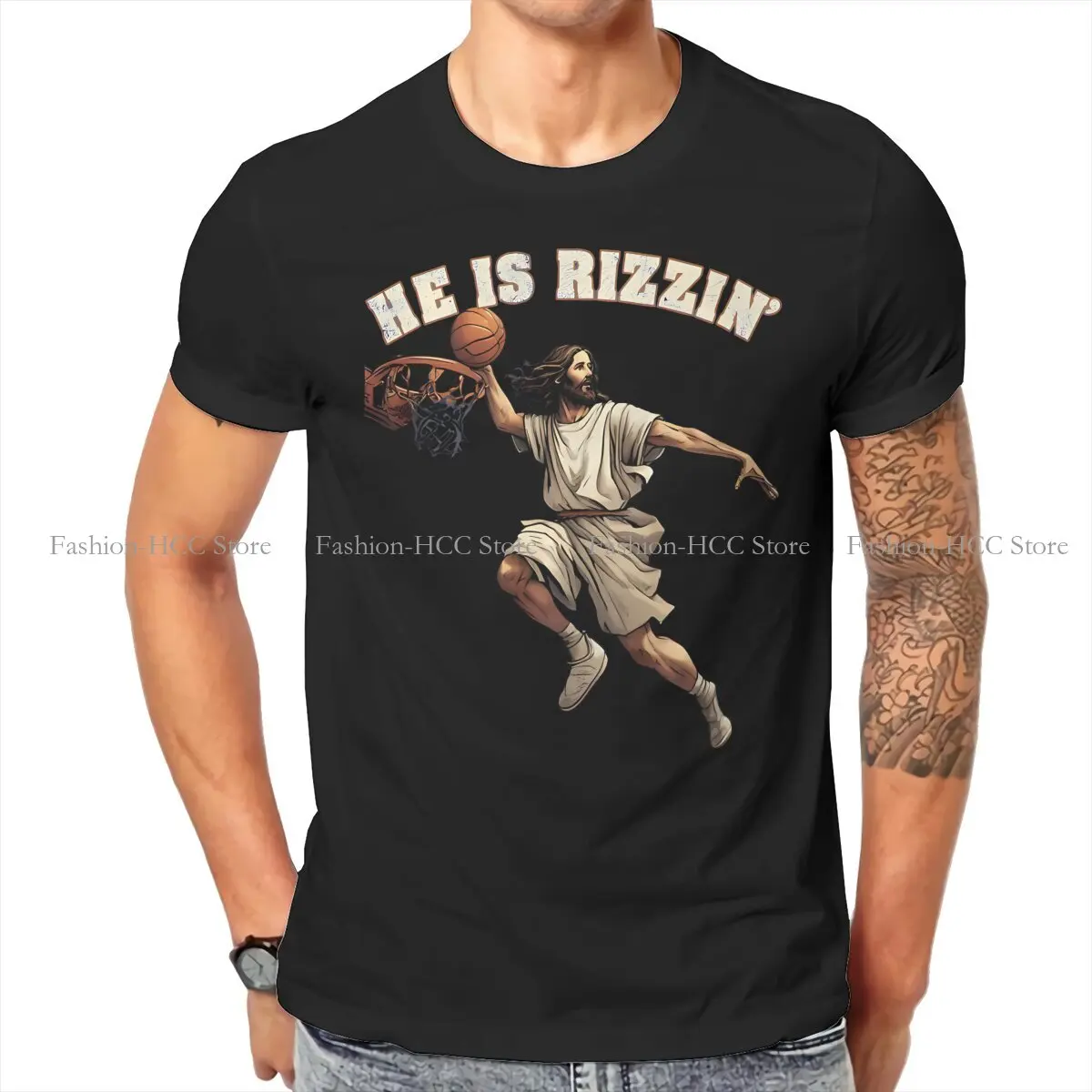 He Is Rizzin Meme Jesus 100% Cotton TShirts   Distinctive Men's T Shirt New Trend 6XL