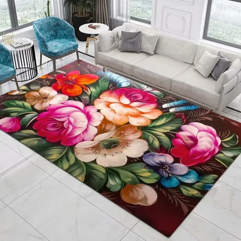 Peony Flowers Carpet Spring Floral Rugs for Bedroom Living Room Decor Rug Kitchen Bathroom Anti-slip Door Entrance Area Mats