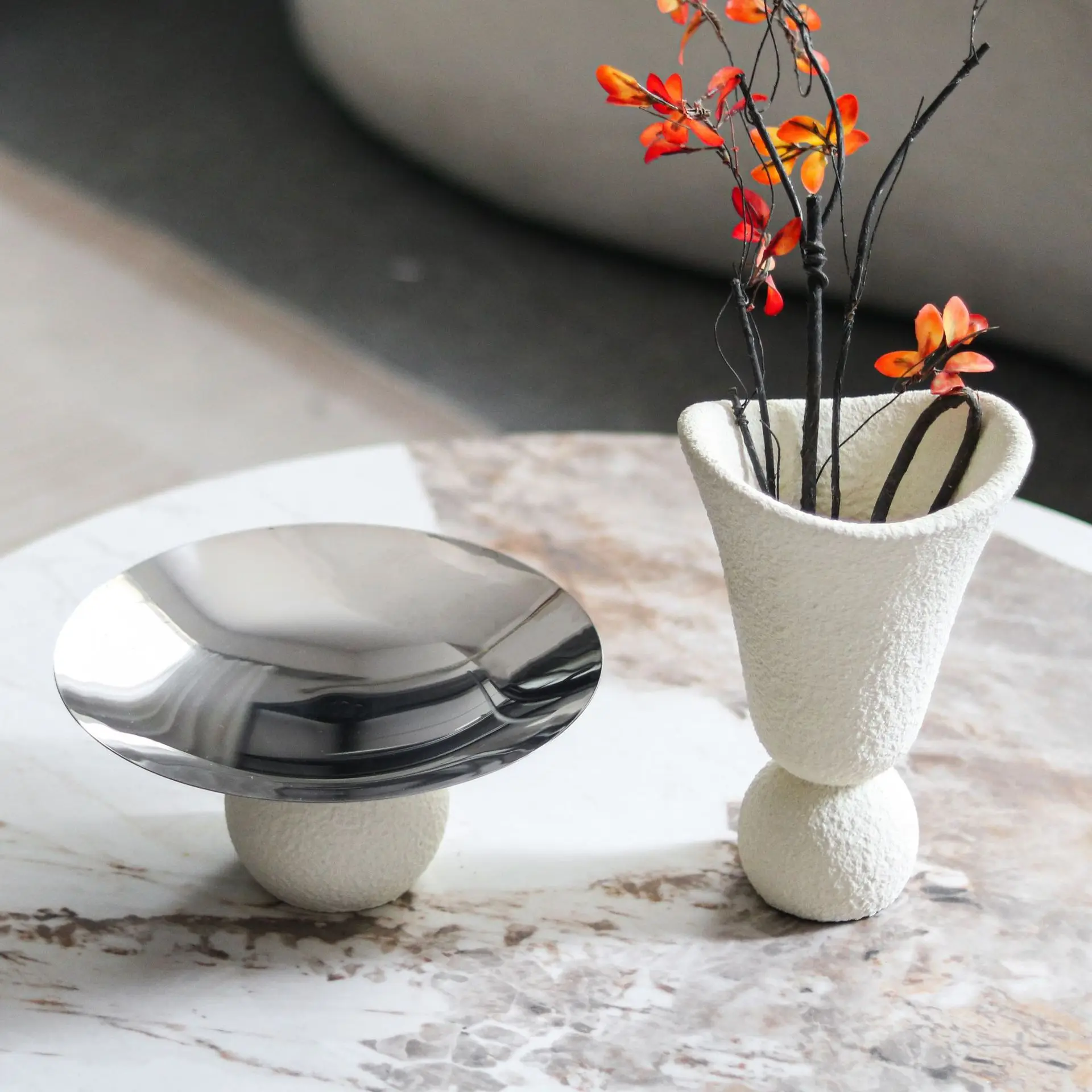 

Wabi Sand Wind Art Model Room Fruit Plate Flower Ornament with Ornament ModelRoom Vase Tray Combination Set