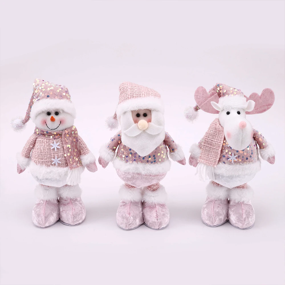 

2025 New Year's Christmas Sequins Pink Series Retractable Dolls Window Props Decorative Accessories Supplies Snowman Dolls