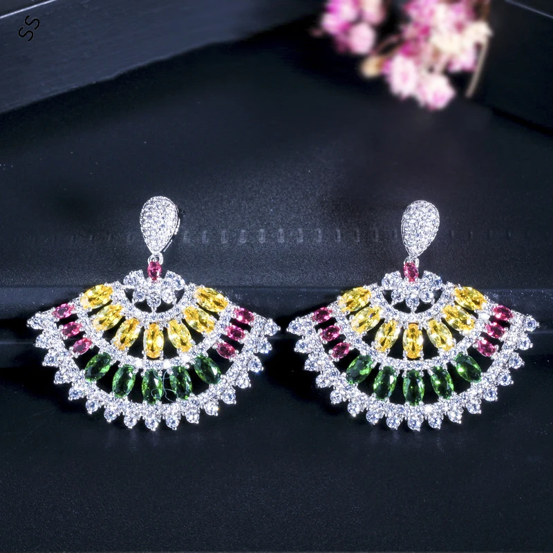 Colorful Gemstone Inlaid Zircon Jewelry Earrings for Women's Garment Decoration Skirt Designed Charms Accessories