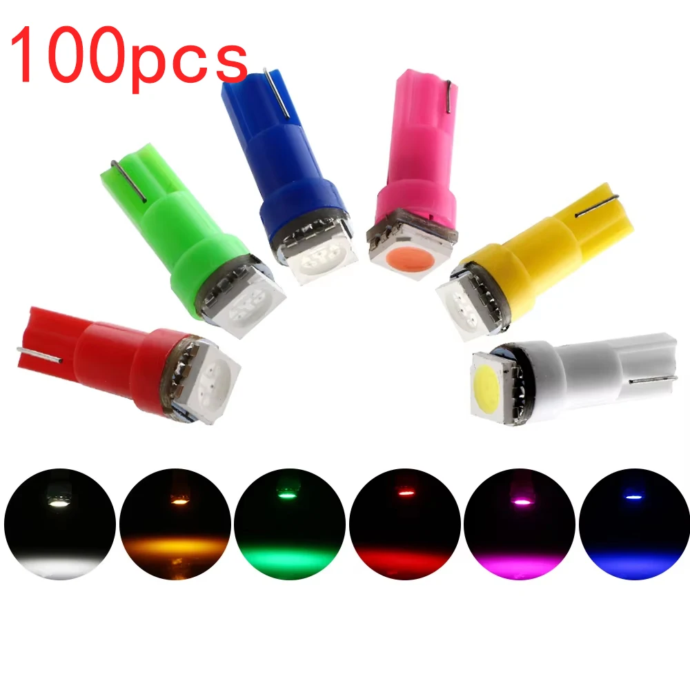 

100Pcs 12V LED Light T5 5050 Led 1 SMD Car Gauge Speed Dash Bulb Dashboard Instrument Light Wedge Interior Lamp Car Accessories