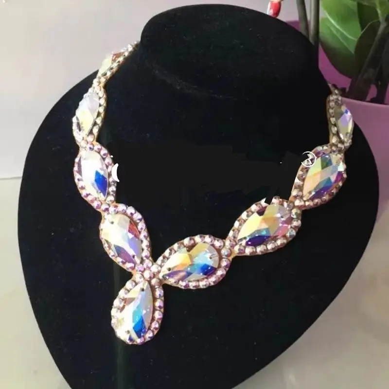 

Украшение шеи по индивидуальному заказу, национальный стандарт, танцевальное цветочное платье, воротник, основа, латинский танец живота, элитное украшение на шею с бриллиантами