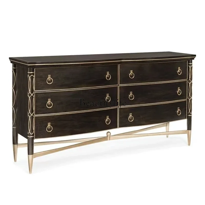 

LAmerican light luxury solid wood gold-painted six-chest cabinet, drawer cabinet door, simple modern bedroom locker