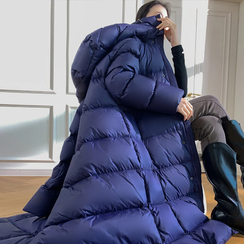 Chaqueta gruesa de plumón de ganso para mujer, Parka larga con capucha, abrigo informal de invierno, 30 ℃, 2024