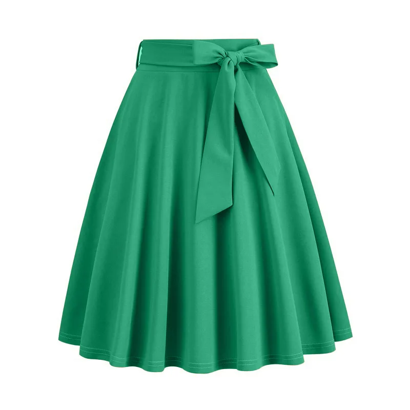 

2025 New Vintage Women Midi Long Skirt Retro Solid Elegant High Waist A Line Skater 50s Swing Skirts Ladies Workwear Falda Mujer