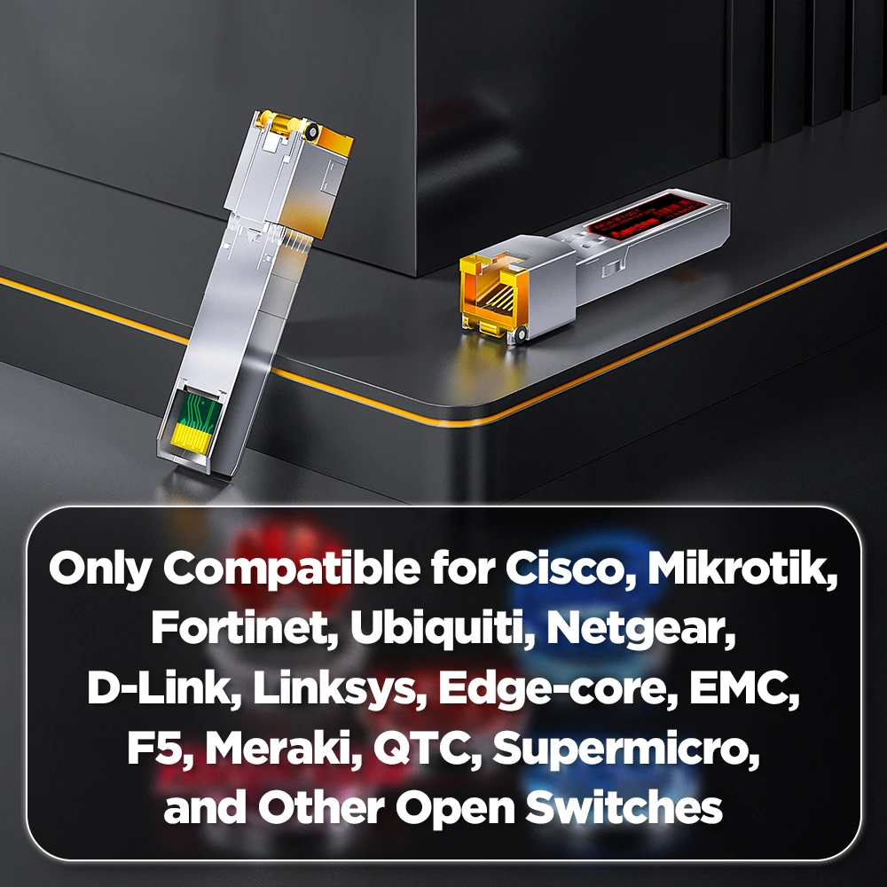 AMPCOM 10G SFP+ to RJ45 SFP Transceiver, Ethernet Copper RJ45 to SFP+ Fiber Optical Module Transceiver, CAT6A/CAT7, Up to 30M