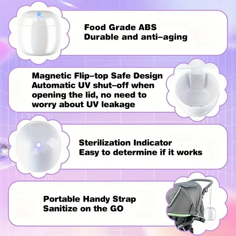 Portable Baby Pacifier Sterilizer Box Mini UV Light Sterilizer Box For Baby Pacifier, Bottle Nipples, Teethers Breast Pump