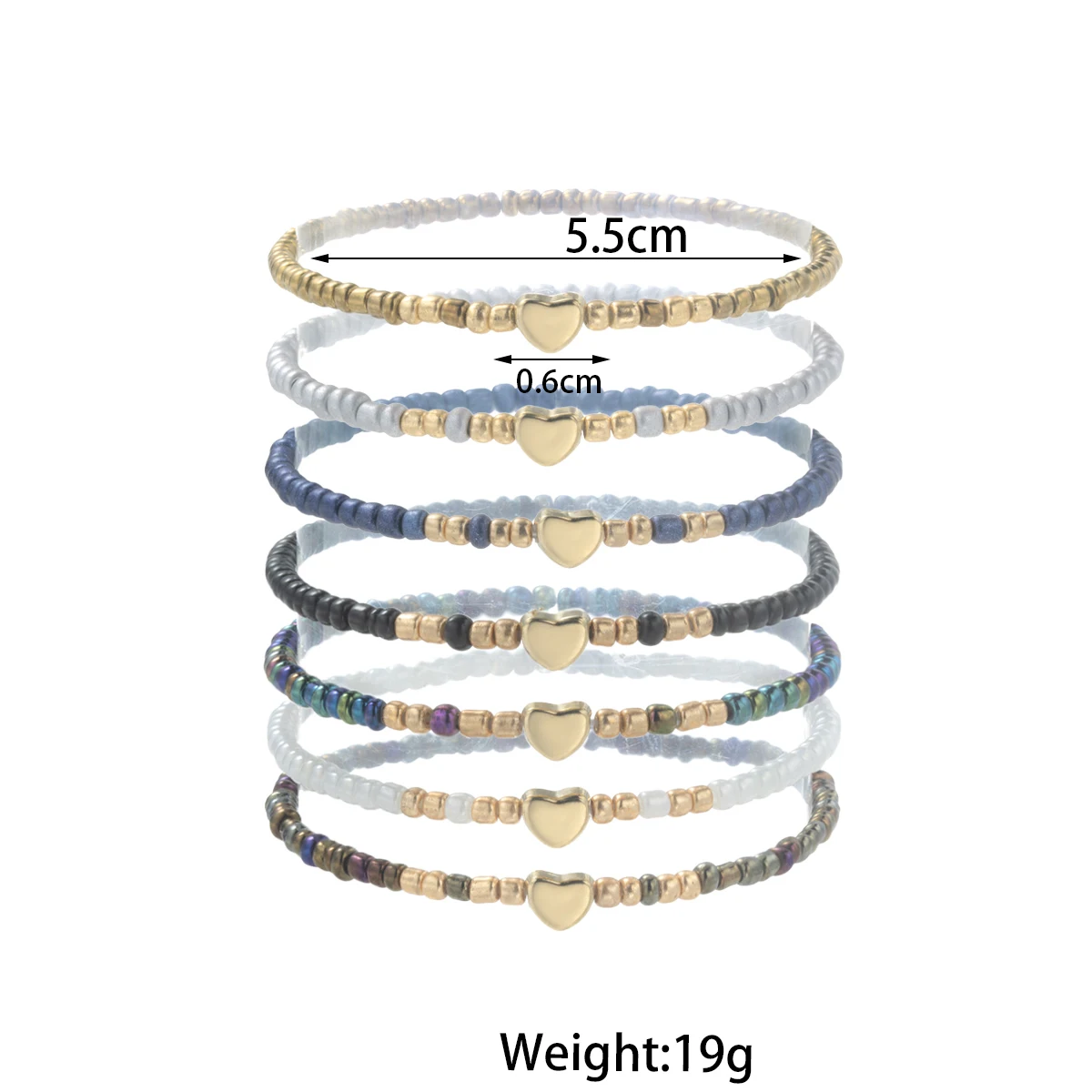 7-piece set of vintage colored rice beads mixed with love multi-layer layered women\'s bracelet