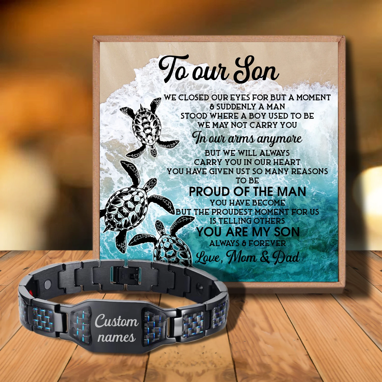 

Sac3040 To Our Son We Closed Our Eyes For from Love Mom Dad Customizable Message Card Bracelet for Birthday Anniversary Holiday