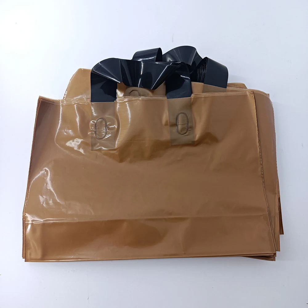 

Brown poly shopping bag pure colour Plastic handbag print logo pattern plastic carriage bag gift poly bag for clothing shoes