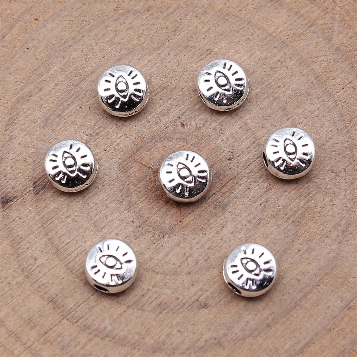 WYSIWYG 40pcs 6x6mm Antique Silver Color Double-Sided Eye Small Hole Beads Handmade Jewelry Findings For DIY Jewelry Making