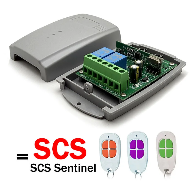 SCS Sentinel Garage Door Remote Control Receiver 433MHz Garage Door Opener Receiver 12V-24V Electric Door Controller 2 Channels