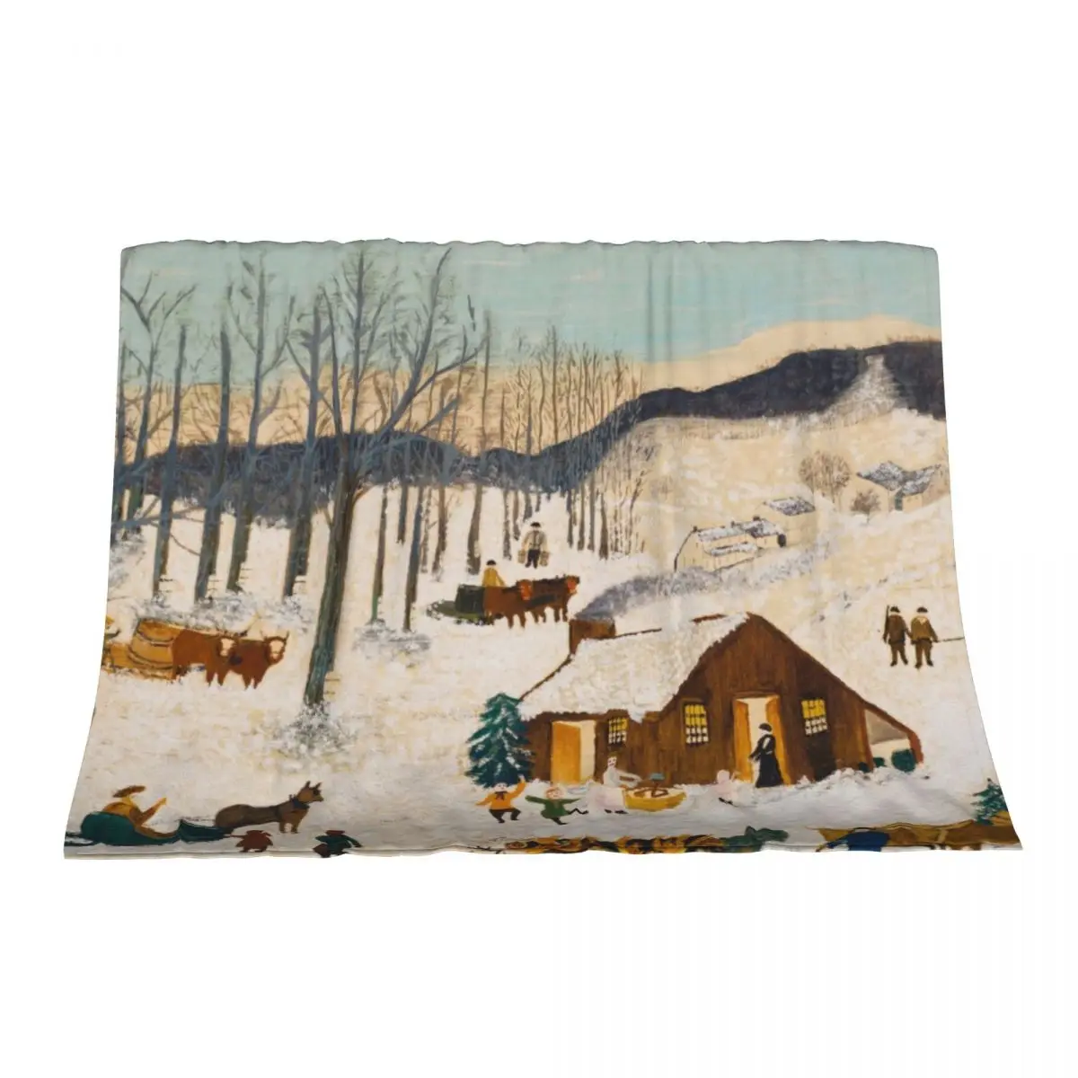 

Anna Mary Robertson 'Grandma' Moses Sugaring Off American Folk Art Throw Blanket Warm Plaid on the sofa Designers Blankets