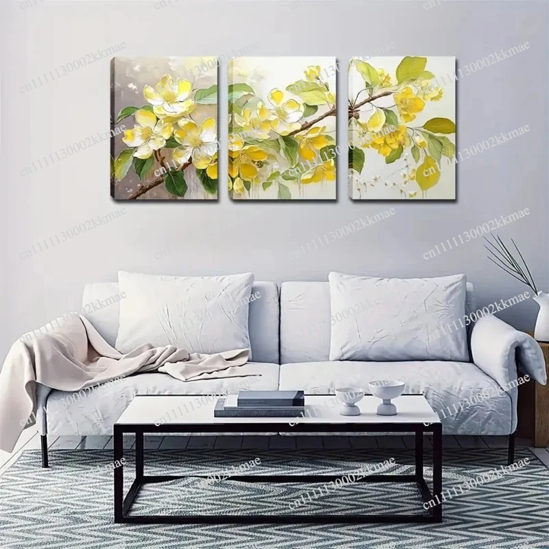Triple Framed Yellow Flower Oil Painting Wall Art Decorative Easy to Hang Mural for Cafes Bars Restaurants Wall Home Decor