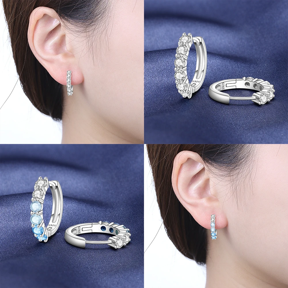 925 Sterling Silver Three Pink Round Women's Hoops Earrings Fit Earring Women Drop Earring For Anniversary Wedding Jewelry Gifts
