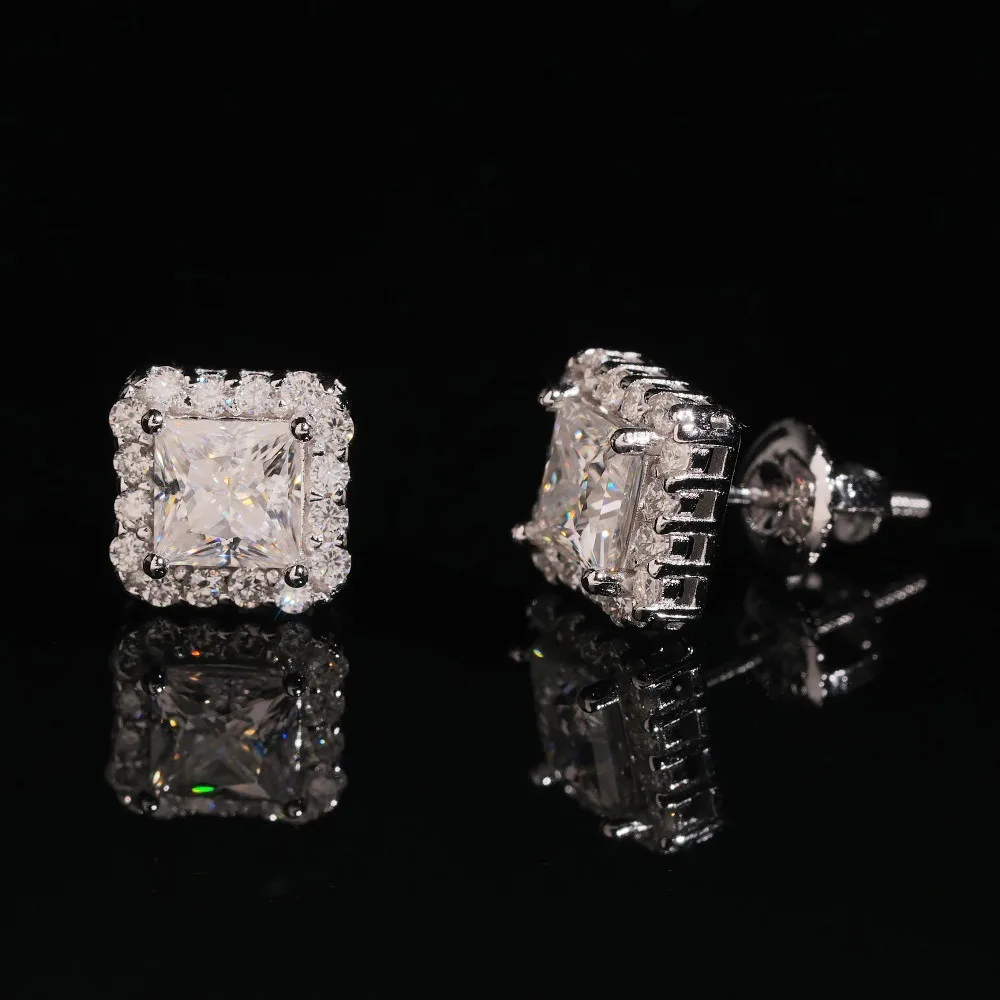 0,8ct D-Farbige Prinzessin-Moissanit-Ohrstecker mit Schraubverschluss, 925 Sterling Silber, Hip-Hop Rock Quadratische Diamant-Ohrringe, Geschenk für Männer und Mädchen – Detail 7