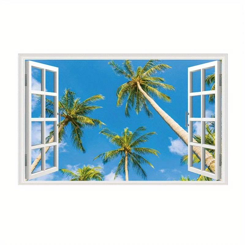 3D Natural Scenery Fake Window Stickers Sakura Tree Beach Building Wall Art Mural Decals Home Office Decoration Vinyl Wallpaper - Image 6