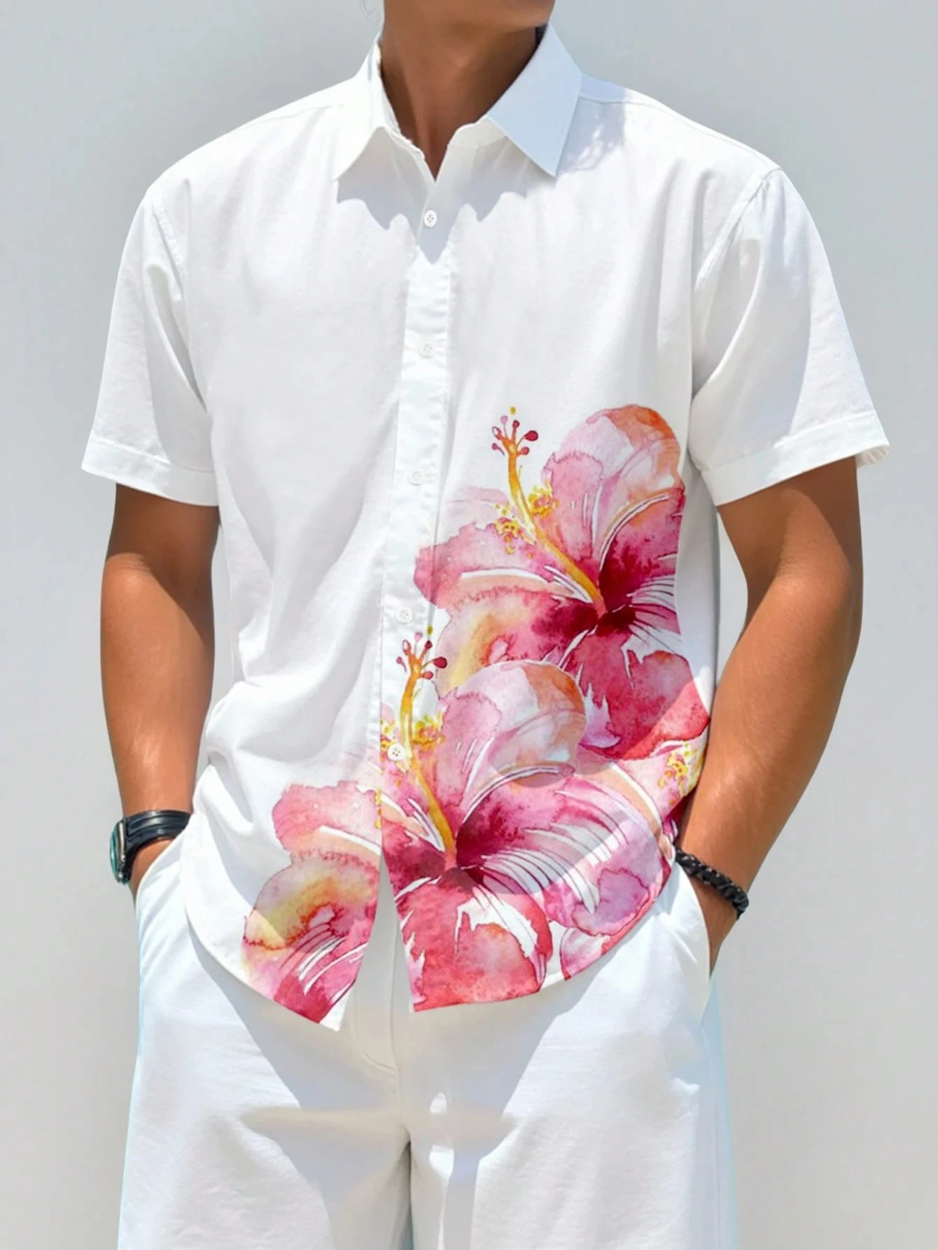 

Men's Floral Print Single Breasted Casual Short Sleeve Shirt Summer Hawaiian Travel Shirt Oversized Check Shirt Men's Clothing